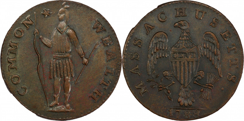 1788 Massachusetts Cent. Ryder 11-F, W-6310. Rarity-5-. Period After MASSACHUSET...