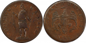 1788 Massachusetts Cent. Ryder 14-J, W-6395. Rarity-7-. Stout Indian. AU-58 (PCGS).
The beautiful finest known example of this extremely rare contemp...