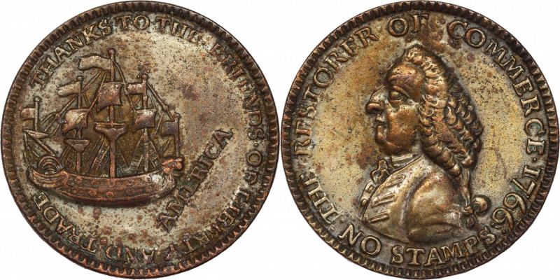 1766 Pitt Farthing Token. Betts-520, W-8345. Silvered. AU-55 (PCGS).
59.1 grain...