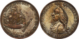 1766 Pitt Farthing Token. Betts-520, W-8345. Silvered. AU-55 (PCGS).
59.1 grains. The only silvered Pitt farthing certified by PCGS, tied with the Ro...