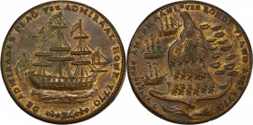 "1778-1779" (ca. 1780) Rhode Island Ship Medal. Betts-563, W-1740. Wreath Below Ship. Brass. MS-63 (PCGS).
175.4 grains. 32.7 mm. A stunning example,...