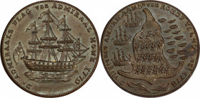 "1778-1779" (ca. 1780) Rhode Island Ship Medal. Betts-562, W-1730. Without Wreath Below Ship. Brass. MS-62 (PCGS).
157.8 grains. 32.4 mm. A superb ex...