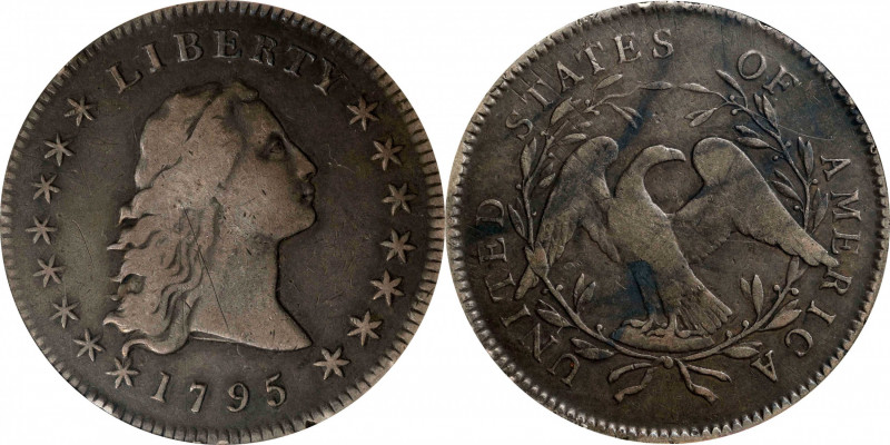 1795 Flowing Hair Silver Dollar. BB-20, B-2. Rarity-3. Two Leaves. Fine-12 (ANAC...