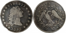 1795 Flowing Hair Silver Dollar. BB-21, B-1. Rarity-2. Two Leaves. Fine-12 (PCGS).
The perennially popular Flowing Hair silver dollar, offered here a...