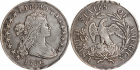 1796 Draped Bust Silver Dollar. BB-61, B-4. Rarity-3. Small Date, Large Letters. VF Details--Cleaned (PCGS).
This well struck, nicely centered exampl...