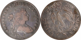 1797 Draped Bust Silver Dollar. BB-71, B-3. Rarity-2. Stars 10x6. VF-25 (PCGS).
Well centered in strike with all major design elements on both sides ...