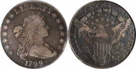 1799 Draped Bust Silver Dollar. BB-157, B-5. Rarity-2. VF-20 (PCGS).
Handsome steel and olive-gray patina, the obverse is a bit lighter overall than ...