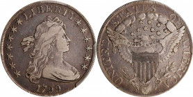 1799 Draped Bust Silver Dollar. BB-161, B-11. Rarity-3. VF-25 (PCGS).
Classic medium gray toning with silver-gray fields. Surface quality looks avera...
