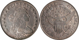 1800 Draped Bust Silver Dollar. BB-187, B-16. Rarity-2. VF-35 (PCGS). OGH.
Considerable luster backlights pewter and pearl-gray patina on both sides ...