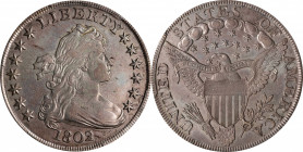 1802/1 Draped Bust Silver Dollar. BB-232, B-4. Rarity-4. Narrow Date. AU Details--Cleaned (PCGS).
Traces of original mint luster remain in the protec...
