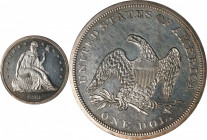 1861 Liberty Seated Silver Dollar. Proof-62 (PCGS).
Bright, essentially brilliant surfaces are sharply to fully struck with a well mirrored finish. F...