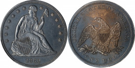 1862 Liberty Seated Silver Dollar. OC-1. Rarity-3. AU Details--Altered Surfaces (PCGS).
Blue-gray color overall with some tan-brown on the reverse. T...