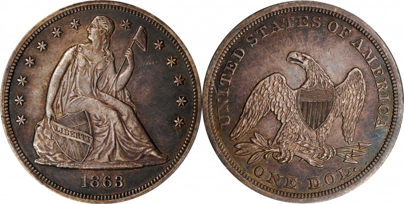 1863 Liberty Seated Silver Dollar. OC-1. Rarity-3-. AU Details--Cleaned (PCGS)....