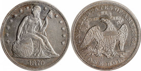 1870-CC Liberty Seated Silver Dollar. OC-1. Rarity-4-. AU-50 (ANACS). OH.
A boldly to sharply struck example with evidence of only light commercial u...