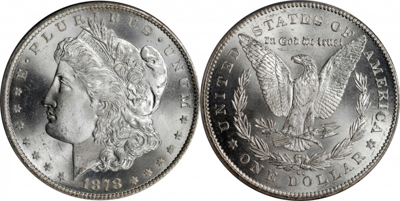 1878-CC Morgan Silver Dollar. MS-65 (PCGS).
A fully struck, fully lustrous Gem ...