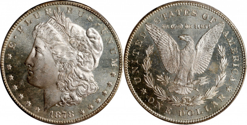 1878-S Morgan Silver Dollar. MS-65 DMPL (PCGS).
A lovely example dusted with pa...