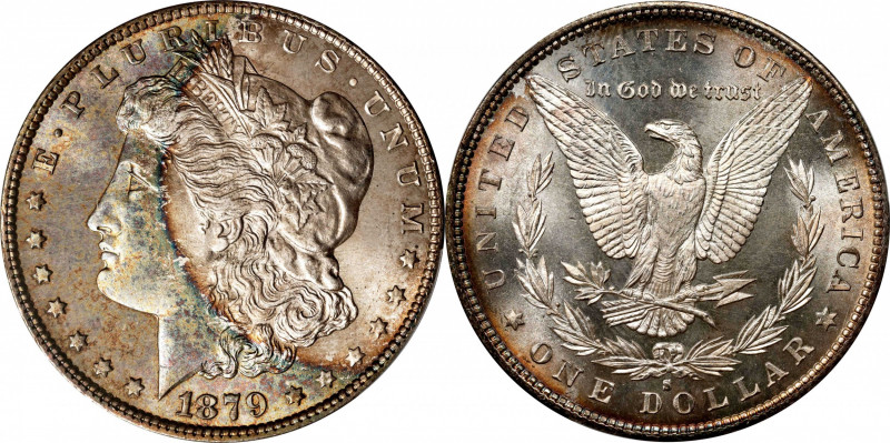 1879-S Morgan Silver Dollar. MS-68 (PCGS).
A remarkably toned Morgan dollar. Su...