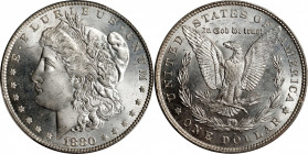 1880 Morgan Silver Dollar. MS-66 (PCGS).
An intensely lustrous, frosty-white Gem that displays razor sharp striking detail from the rims to the cente...
