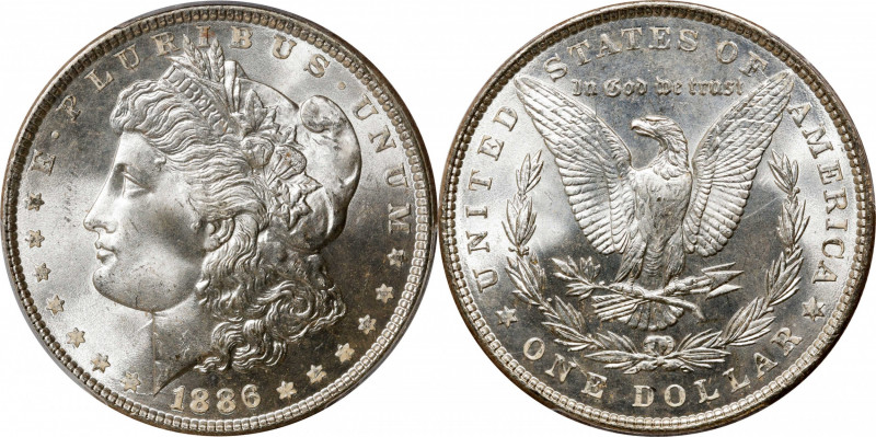 1886 Morgan Silver Dollar. MS-67 (PCGS). CAC.
This beautiful Superb Gem is aglo...