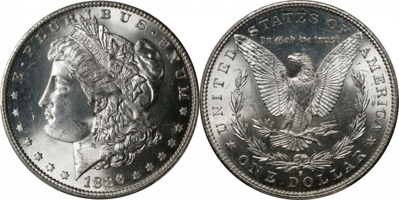 1886-S Morgan Silver Dollar. MS-65+ (PCGS). CAC.
This blazing white Gem Mint St...