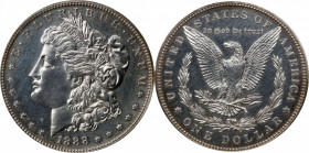 1888 Morgan Silver Dollar. Proof-62 (PCGS).
Lightly toned in iridescent gold at the most outer regions, this coin exhibits razor sharp striking detai...
