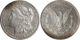 1889-CC Morgan Silver Dollar. EF-45 (PCGS).
An otherwise silver-gray example with blushes of steel-blue and russet patina at the upper left obverse a...