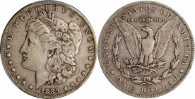 1889-CC Morgan Silver Dollar. VF-20 (PCGS).
Warm dove-gray patina blankets overall smooth, boldly defined VF surfaces for this key date Morgan dollar...