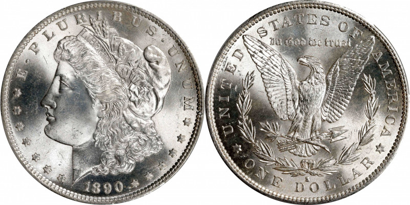 1890-S Morgan Silver Dollar. MS-66 (PCGS).
Sharply struck with satiny silver-wh...