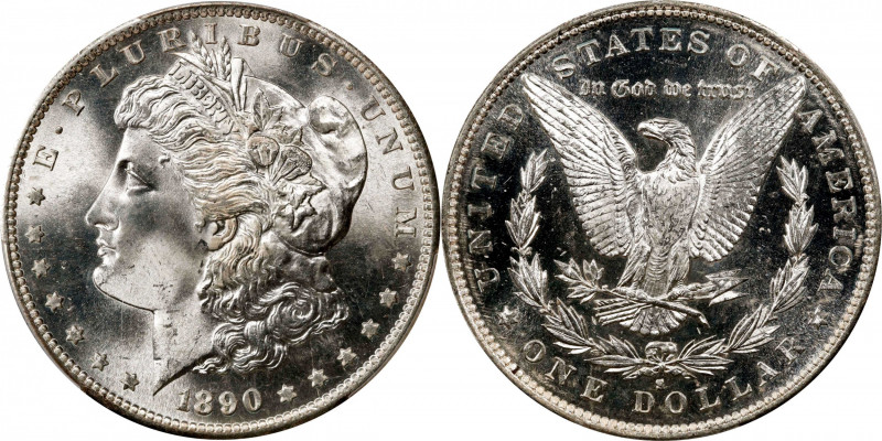 1890-S Morgan Silver Dollar. MS-66 (PCGS).
This beautiful Gem exhibits intense ...