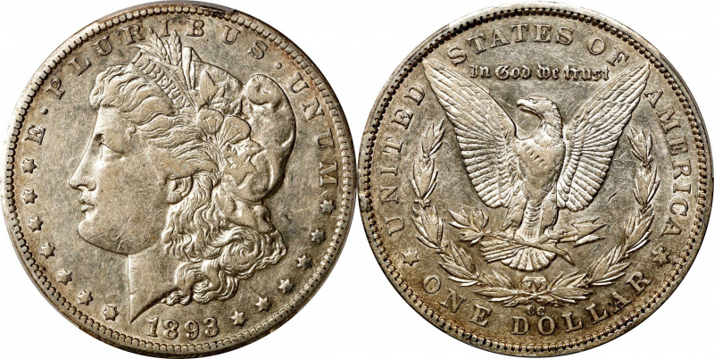 1893-CC Morgan Silver Dollar. EF-40 (PCGS).
Light to medium silver-gray patina ...