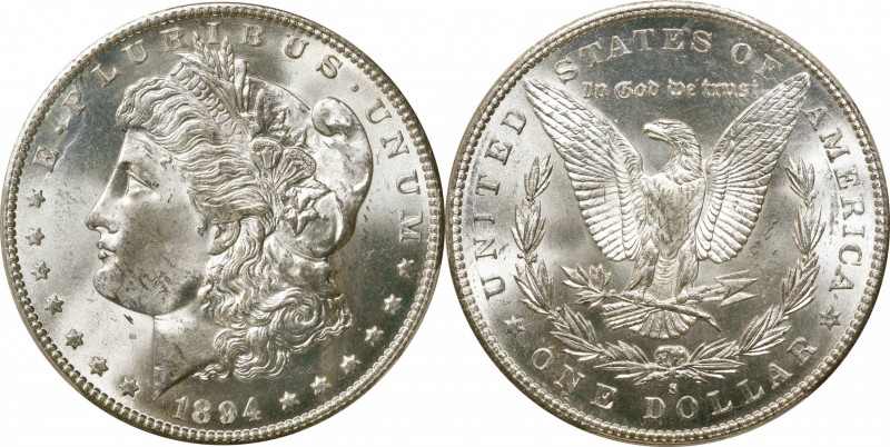 1894-S Morgan Silver Dollar. MS-65 (PCGS).
Universally brilliant with a bold to...