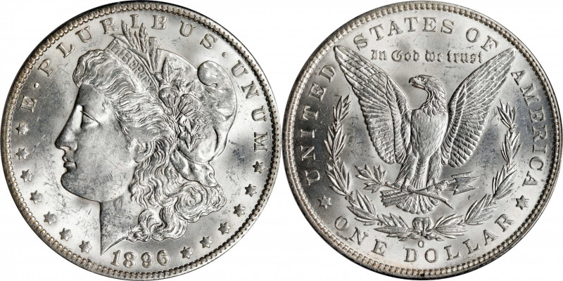 1896-O Morgan Silver Dollar. MS-62 (PCGS).
Billowy mint frost blankets both sid...