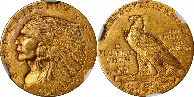 1910 Indian Quarter Eagle. MS-64 (NGC). CAC.
This is a thoroughly appealing exa...