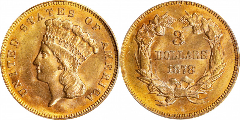 1878 Three-Dollar Gold Piece. MS-63 (PCGS).
The strong demand that this issue e...