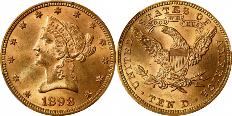 1898 Liberty Head Eagle. MS-65 (PCGS). CAC.
Exceptionally smooth and attractive...