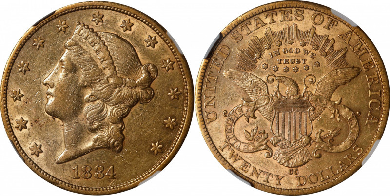 1884-CC Liberty Head Double Eagle. AU-50 (NGC).
A well struck double eagle that...