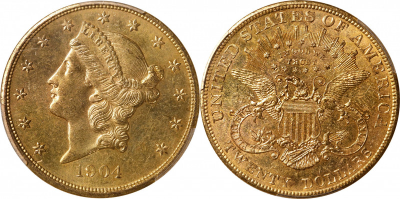 1904 Liberty Head Double Eagle. MS-64 PL (PCGS).
The 1904 double eagle is a ple...