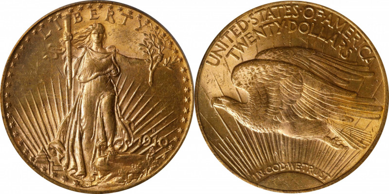 1910-S Saint-Gaudens Double Eagle. MS-64 (PCGS).
Lustrous, boldly impressed and...