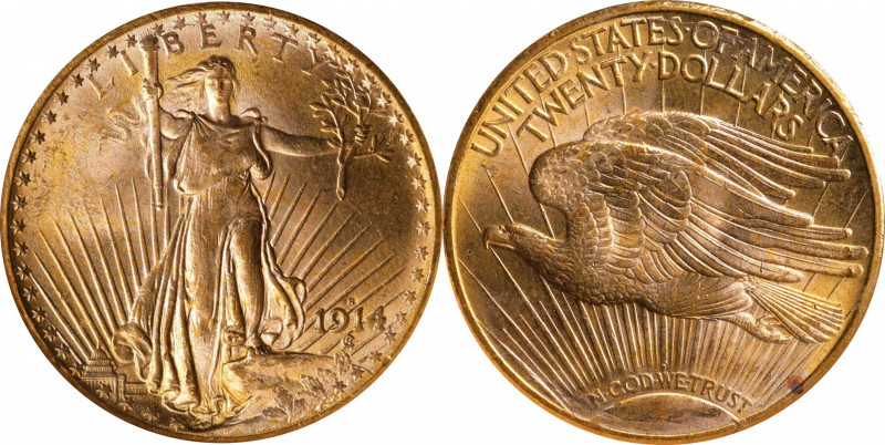 1914-S Saint-Gaudens Double Eagle. MS-64 (NGC). OH.
Rich, deep golden-orange lu...