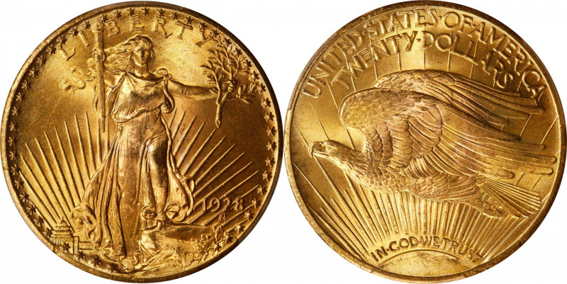 1928 Saint-Gaudens Double Eagle. MS-66+ (PCGS). CAC.
Rose-gold patina mingles w...