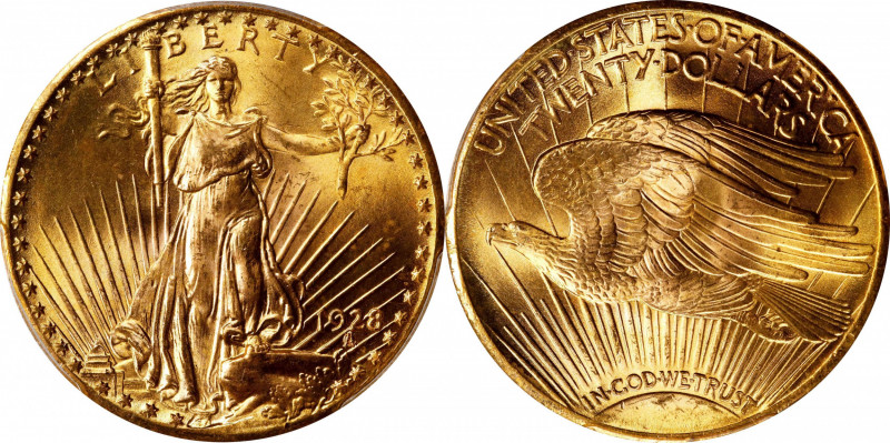 1928 Saint-Gaudens Double Eagle. MS-66 (PCGS).
Rose-gold surfaces are fully ori...