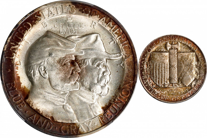 1936 Gettysburg Anniversary. MS-67+ (PCGS). CAC.
Striking tab toning is noted f...