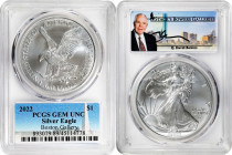 Lot of (3) Silver Eagles. Stack's Bowers Galleries Commemorative Label, Q. David Bowers Signature. Gem Uncirculated (PCGS).
Included are: 2020, New Y...