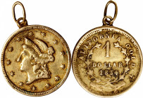 1854 Round "Dollar" Locket. BG-606. Rarity-8. Liberty Head. EF-45 (Uncertified).
Pleasing warm yellow-gold with light, even wear, and traces of natur...