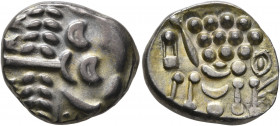 BRITAIN. Durotriges. Uninscribed, circa 65 BC-AD 45. Stater (Billon, 19 mm, 5.08 g, 4 h). Devolved and disjointed laureate head of Apollo to right. Re...