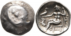 LOWER DANUBE. Uncertain tribe. Circa 2nd century BC. Drachm (Silver, 17 mm, 3.89 g), imitating Alexander III of Macedon. Celticized head of Herakles t...