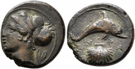 SICILY. Syracuse. Dionysios I, 405-367 BC. Hemilitron (Bronze, 16 mm, 3.42 g, 9 h). Female head to left, with her hair bound by an ampyx in the front ...