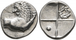 THRACE. Chersonesos. Circa 386-338 BC. Hemidrachm (Silver, 14 mm, 2.24 g, 12 h). Forepart of a lion right, head turned back to left. Rev. Quadripartit...
