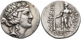 ISLANDS OFF THRACE, Thasos. Circa 148-90/80 BC. Tetradrachm (Silver, 30 mm, 16.68 g, 12 h). Head of youthful Dionysos to right, wearing tainia and wre...