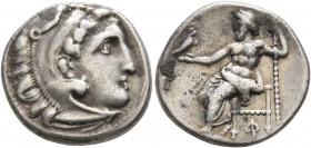 KINGS OF MACEDON. Philip III Arrhidaios, 323-317 BC. Drachm (Silver, 18 mm, 4.18 g), Kolophon, circa 322-317. Head of Herakles to right, wearing lion ...